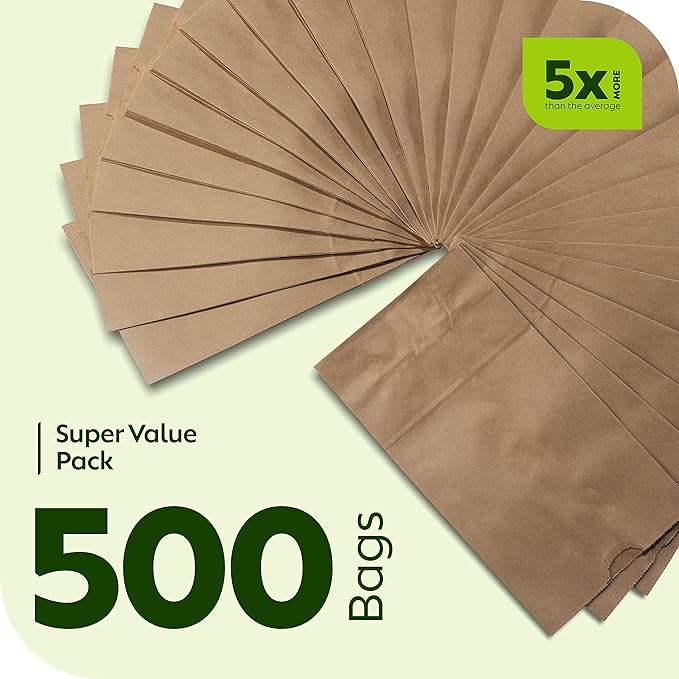 Paper Lunch Bags, Paper Grocery Bags, Durable Kraft Paper Bags, 4 Lb Capacity, Brown Pack of 500 Bags