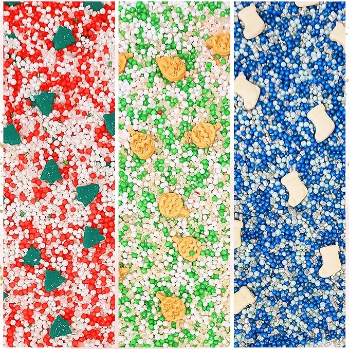 Confect Christmas Sprinkles | Christmas Sprinkles - Green White Silver Blue Red Sparkling Sugar I Christmas Tree Stocking & Snowflakes for Dessert Decorating- 5 Oz