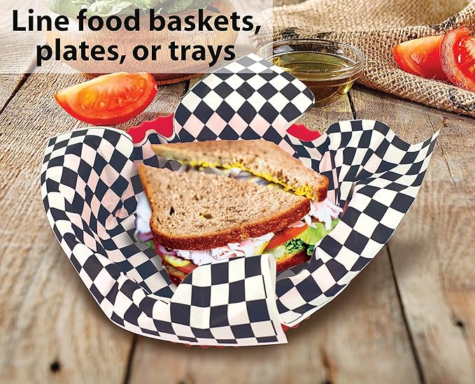 300-Count Better Kitchen Products Checkered Deli Dry Wax Paper Sheets, 12 x 12 inch, Greaseproof Deli Wrap for Foodservice, Food Basket Liners, Disposable Grease Proof Liners for Food Concession