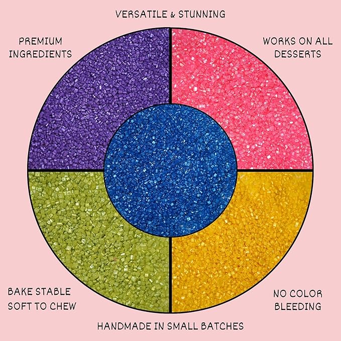 Confect Sparkling Sugar for Baking & Cake Decoration | Assorted pack of 5 Rainbow Sparkling Sugar Sprinkles Mix Purple, Parrot Green, Yellow, Bright Pink & Poppy Blue | Vegan, Gluten-Free, Nut-Free, Soy-Free, Dairy-Free, Palm Oil-Free - 5 Oz