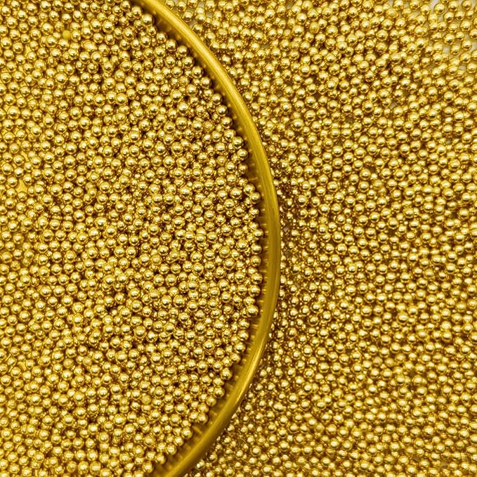 Edible Super Gold Pearl Sugar Sprinkles Candy 2mm Mini Pearls Cake Decorations Cupcake Toppers Cookie Decorating Perfect for Wedding Party Valentine Halloween Christmas Supplies 3OZ