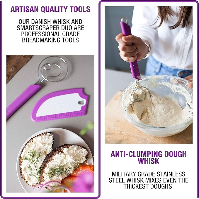 Breadsmart Artisan Bread Whisk and Bench Scraper Duo - Essential Dough Mixer Tools - Sourdough Bread Baking Supplies