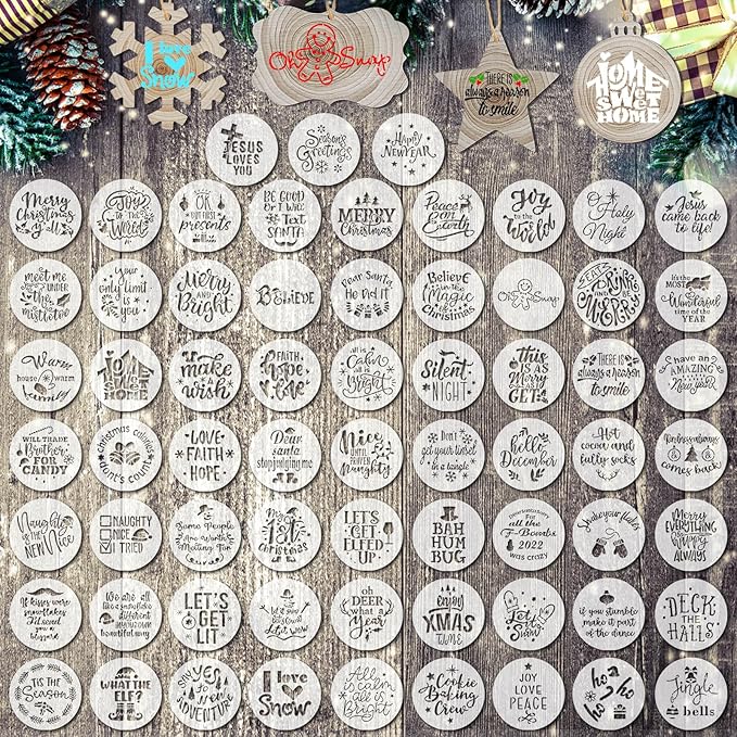 66 Pcs Small Stencils for Crafts Reusable 3 Inch Stencils for Painting on Wood DIY Craft Paint Template for Wall Home Decor Card Rock Canvas Drawing Holiday Ornament(Word)