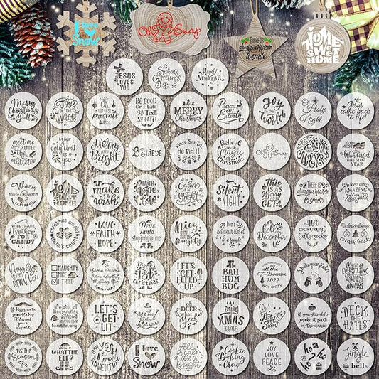 66 Pcs Small Stencils for Crafts Reusable 3 Inch Stencils for Painting on Wood DIY Craft Paint Template for Wall Home Decor Card Rock Canvas Drawing Holiday Ornament(Word)