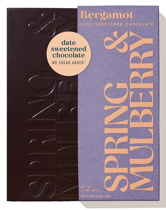 Spring & Mulberry Dark Chocolate Bars – Healthy Chocolate, Date-Sweetened - Bergamot 6 Pack