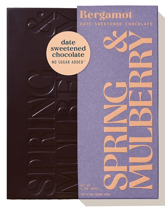 Spring & Mulberry Dark Chocolate Bars – Healthy Chocolate, Date-Sweetened - Bergamot 3 Pack