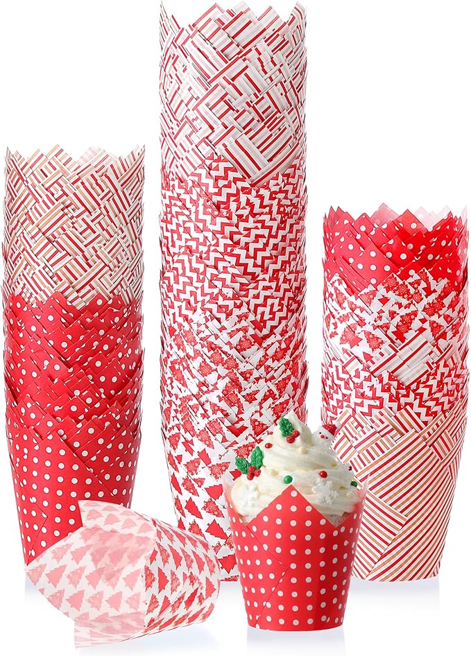 500 Counts Christmas Tulip Cupcake Liners Birthday Party Muffin Cupcake Baking Liners Grease Proof Cake Liner Holders for Fall Christmas Halloween Birthday Party