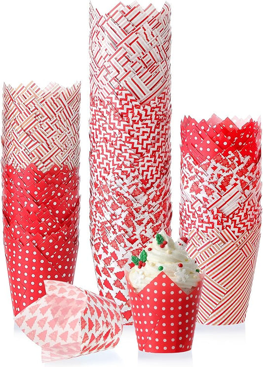 500 Counts Christmas Tulip Cupcake Liners Birthday Party Muffin Cupcake Baking Liners Grease Proof Cake Liner Holders for Fall Christmas Halloween Birthday Party