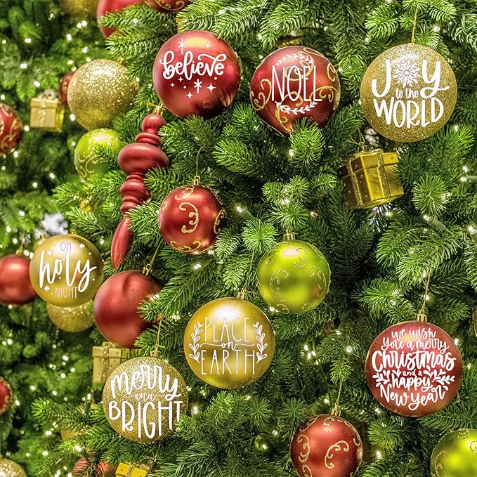 Small Christmas Stencils for Painting on Wood Reusable 4in Round Small Holiday Merry Christmas Stencils Ornaments Stencil for Wood Cards Scrapbook Journal Cookie Glass (16pcs Words 4in Round)