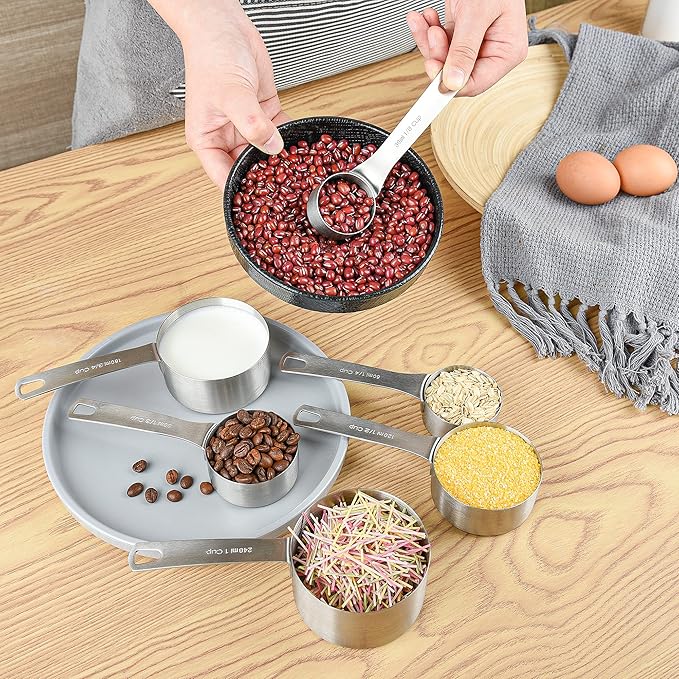 Smithcraft Measuring Cups and Spoons Set, Dry Metal Measuring Cup Set of 11, Stainless Steel Measuring Cups and Spoons, 5 Measure Cups and 5 Kitchen Measurement Spoons & Leveler