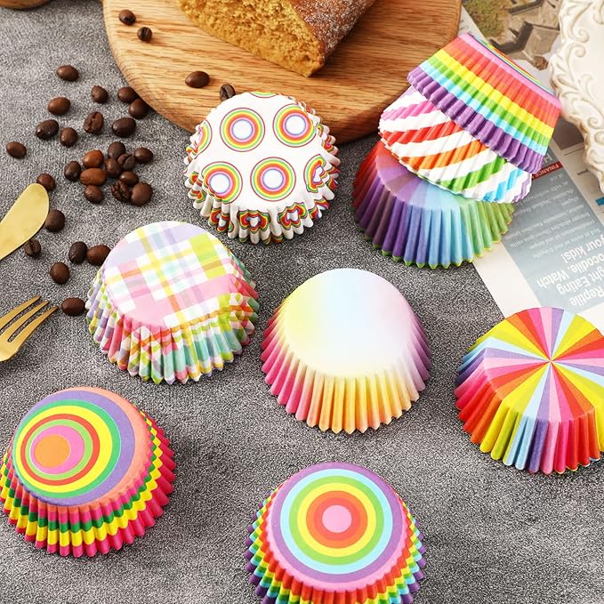 SANNIX 450pcs Rainbow Cupcake Liners, Colorful Baking Cups Cupcake Wrappers Paper Wraps Muffin Liners for Birthday Pride Party Candy Cake Decorations Supplies(9 Designs)