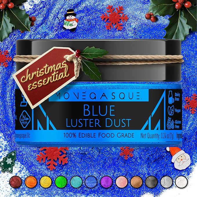 MONÉGASQUE Blue Edible Glitter for Drinks 7g – Edible Glitter for Cakes - Blue Luster Dust for Drinks, Cocktail, Cake, & Strawberries - Christmas Drink, Food Decorations, & Cake Decorations Spray