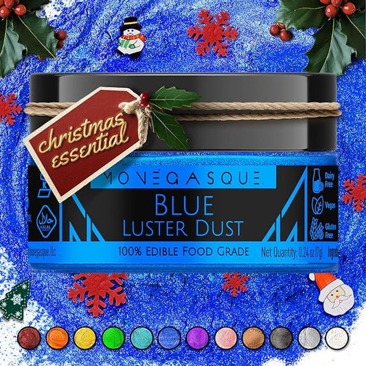 MONÉGASQUE Blue Edible Glitter for Drinks 7g – Edible Glitter for Cakes - Blue Luster Dust for Drinks, Cocktail, Cake, & Strawberries - Christmas Drink, Food Decorations, & Cake Decorations Spray