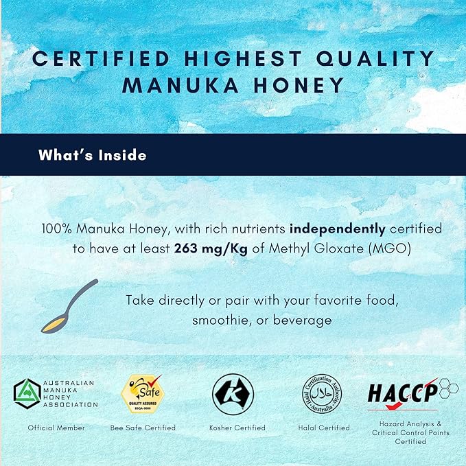 Honey Australia Manuka Honey MGO 263+ | 17.6 oz | Raw, Organic, Pure Honey for Daily Wellness & Energy | Natural Sweetener & Health Boost | Rich in Nutrients, Delicious, Creamy Flavor