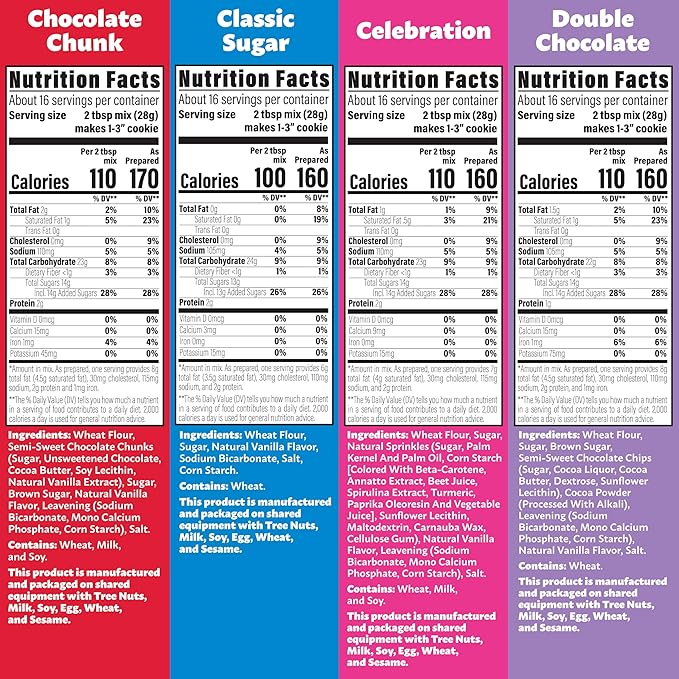 My Better Batch, Try Them ALL: Chocolate Chip, Double Chocolate, Sugar, Celebration Cookie Mix Variety Pack, Simple Cookie Recipe, Makes 64 Large Cookies, Non GMO, Kosher, 16oz (Pack of 4)