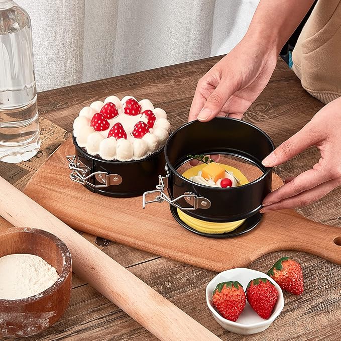 Sunnyray 25 Pcs 4 Inch Springform Pan for Baking Mini Cheesecake Pans with Removable Bottom Nonstick Leakproof Round Cake Mold Spring Form Molds for Mini Cheesecake Pizza and Quiches (Black)