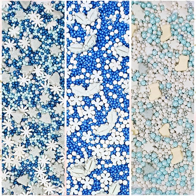 Confect Christmas Sprinkles | Christmas Sprinkles - Blue White & Gold Pearls Sparkling sugar I Christmas Tree Stocking & Snowflakes s for Dessert Decorating- 5 Oz
