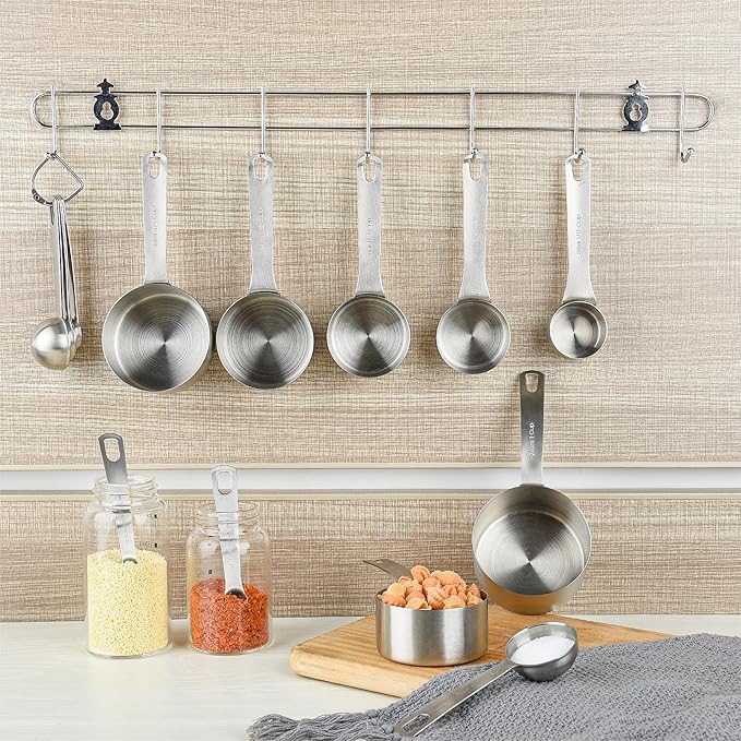 Smithcraft Measuring Cups Set of 7, 18/8 Stainless Steel Measuring Cups with 1/8, 1/4, 1/3, 1/2, 2/3, 3/4 & 1 Cup for Kitchen & Baking, Dry and Liquil Metal Metric Measure Cups Set