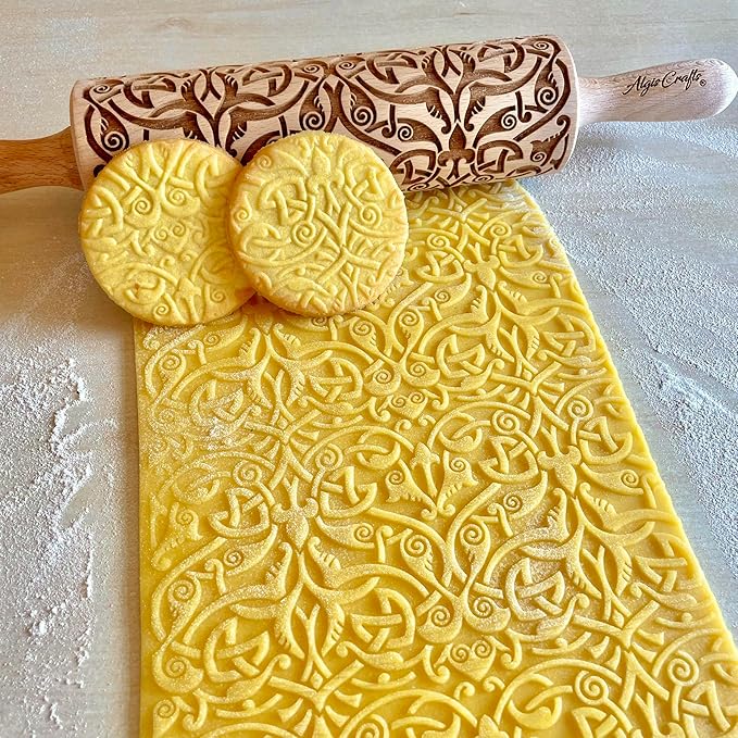 FLEUR DE LIS KNOT Embossing Rolling Pin – Dough and Clay Roller for Embossed Cookies and Pottery, Cookie and Ceramic Stamp, Baking Gifts for Women by Algis Crafts