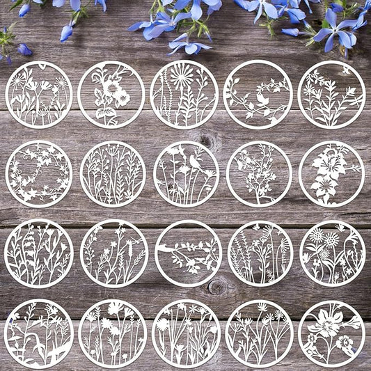 Marspark 20 Pieces Wildflower Stencils for Painting Template Flower Wall Stencils Reusable Spring Templates PET DIY Drawing for Painting on Wood Wall(Round Style)