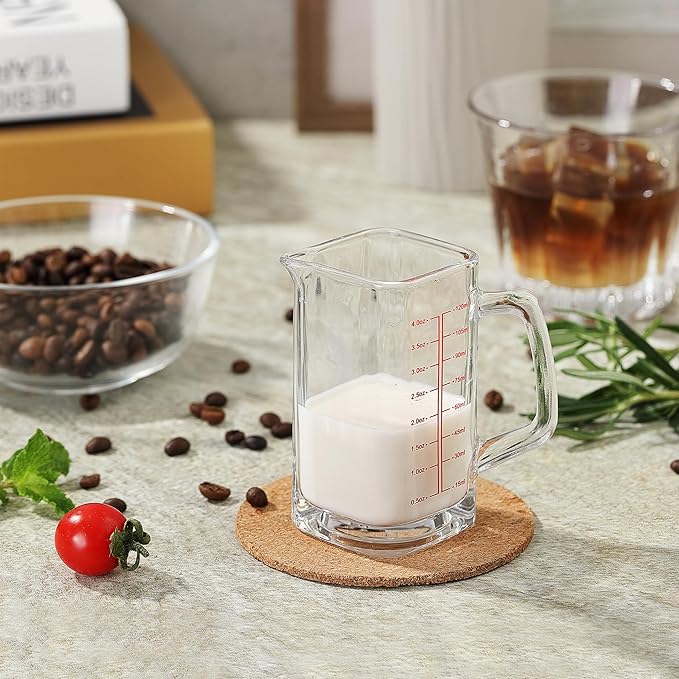 Small Glass Measuring Cup, Espresso Shot Glass with Handle and V-Shaped Spout, Mini Measuring Cup with Thick Bottom for Baking Cocktail and Coffee, 4 oz