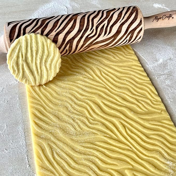 Embossing Rolling Pin ZEBRA PATTERN. Dough and Clay Roller for Embossed Cookies and Pottery. Cookie and Ceramic Stamp. Backing Gifts for Women by Algis Crafts