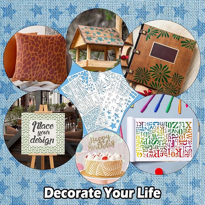 Yazhiji 8PCS Large Stencils for Geometric Painting, Reusable Geometric Painting Stencils Abstract Layering Stencil for Painting on Wood Canvas Furniture Floor Decor DIY Supplies