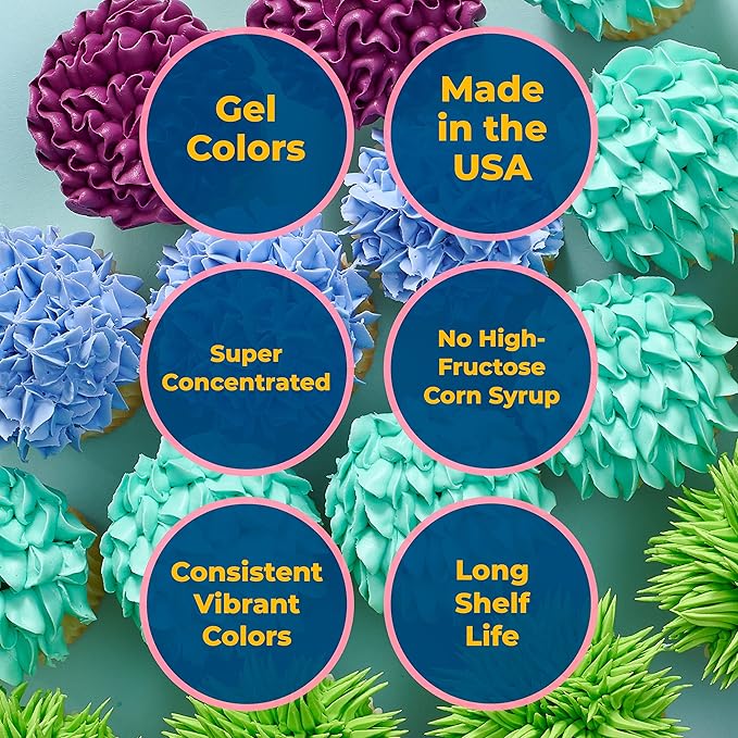Bakery Crafts Premium Gel Food Coloring 12 Bottle Assortment, 7.2 Fl Oz, Highly Concentrated Food Safe Dye Color For Use with Cake Mix, Buttercream, Whipped Icing, Fondant & Piping Gel, 12 x 0.6FL - Made In The USA