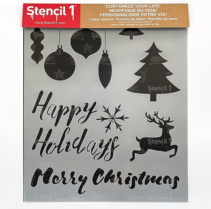 Stencil1 Holiday Card Making 8 Pack Set Stencil – Reusable Winter Christmas Template for DIY Crafts, Holiday Decor, Painting on Wood, Fabric, Cards & More - 8.5" x 11"