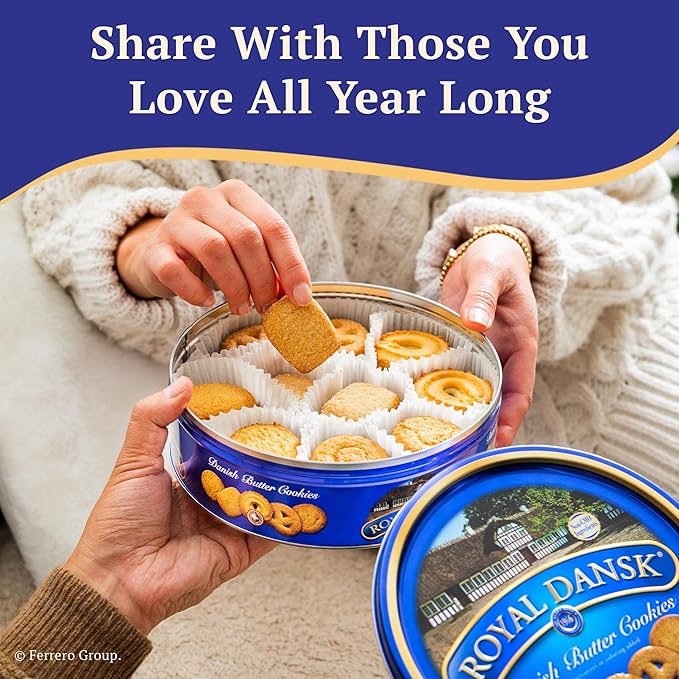 Royal Dansk Danish Butter Cookie Selection, 12 oz Tin – Authentic Assortment of Original Butter Cookies Made with Real Butter, No Preservatives or Artificial Colors, Perfect for Gifting