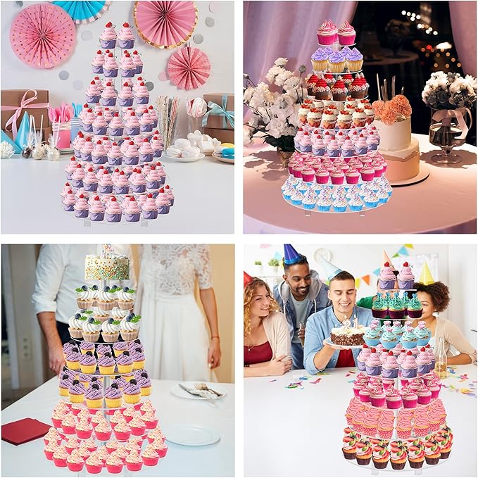 Jusalpha Large 7 Tier Acrylic Round Wedding Cake Stand Dessert Stand Pastry Serving Platter-Food Display Stand For Large Event (With Rod Feet Base) (7RF)