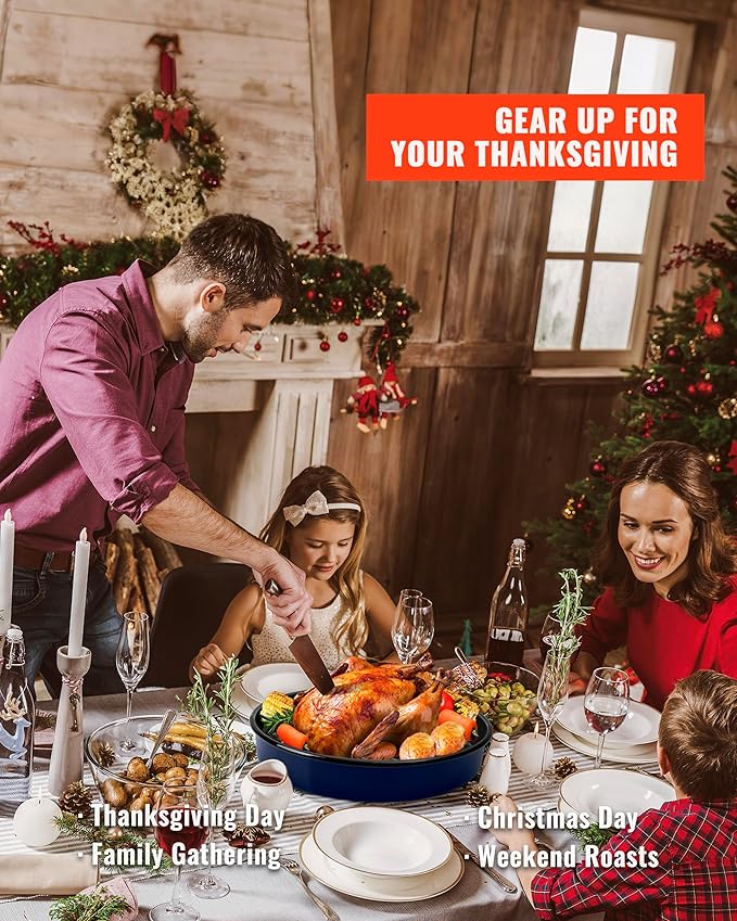 Baking Pans Set Round Roasting Dish 4-Pack 9/10/12/14 Inch Enamel Non Stick Large Bakeware for Cake Bread Pie Pizza Turkey Steak, Non-Toxic Oven Dishwasher Safe Thanksgiving Cookware