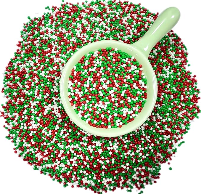 Gevog 2MM Christmas Nonpareils Pearls Sprinkles Mixing Edible Cake Cupcake Sprinkles for Christmas Party Baking Cupcake Cookie Ice Cream Decoration Supplies 110g/ 3.88oz