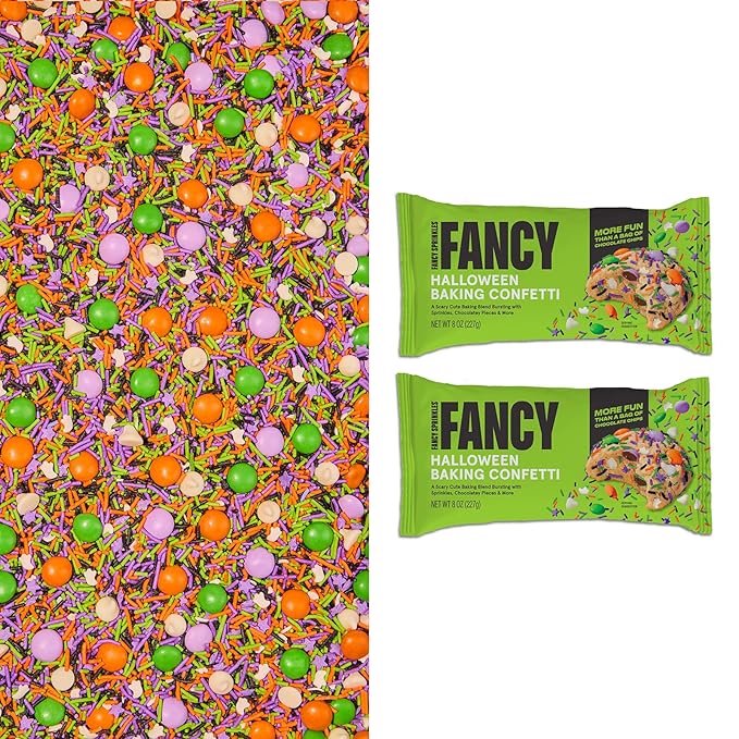 Fancy Sprinkles Monster Mash Baking Confetti Sprinkles and Chocolate Pieces, Candy-Coated Chocolatey Morsels, Ghost Shaped Confetti Pieces, Vanilla Chips 8 oz Bag (2 Pack)