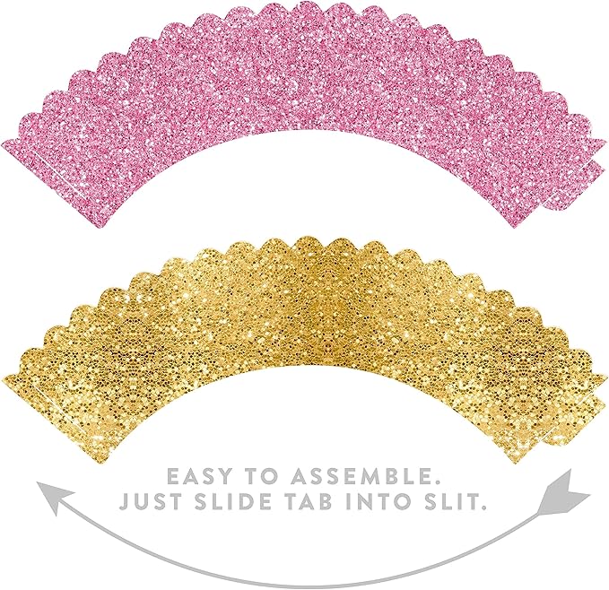 Andaz Press Party Cupcake Wrapper Decorations, Faux Pink And Gold Glitter, Not Real Glitter, 24-Pack, Theme Colored Bulk Cake Supplies, Not Real Glitter Gold Cupcake Wrappers Cupcake Sleeves