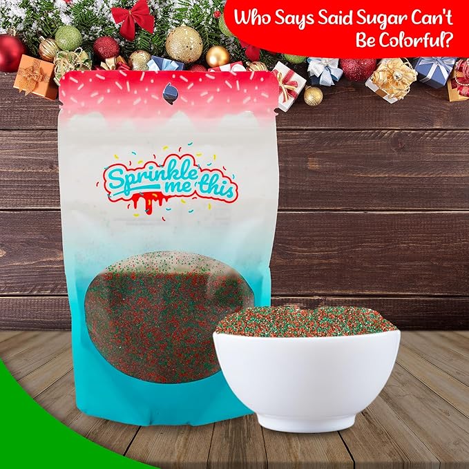 Red and Green Sanding Sugar - 12 Oz Resealable Stand Up Candy Bag -Christmas Themed Sanding Sugar for Baking and Decorating - Topping for Desserts and Snacks