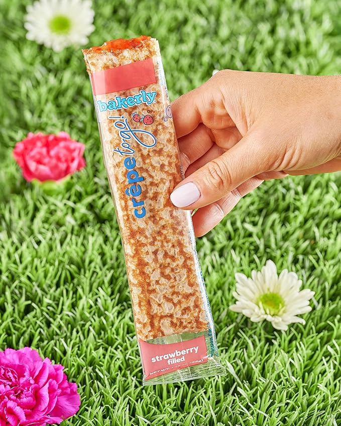 bakerly Strawberry Filled Crepes to go! Non GMO, Free from Artificial Flavors & Colors, Pack of 4, 6-Count (24 Total Crepes)
