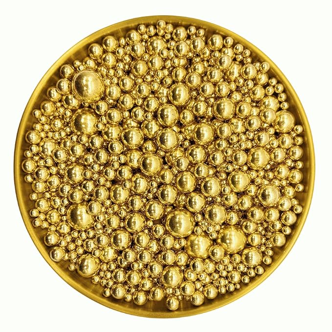 Dynastang Mixed Size Super Gold Pearls Sprinkles Edible Pearls Cake Decorating Pearls Cake Decorations Cupcake Toppers Cookie Decorating Perfect for Cakes, Cupcakes, Desserts Toppings 3OZ