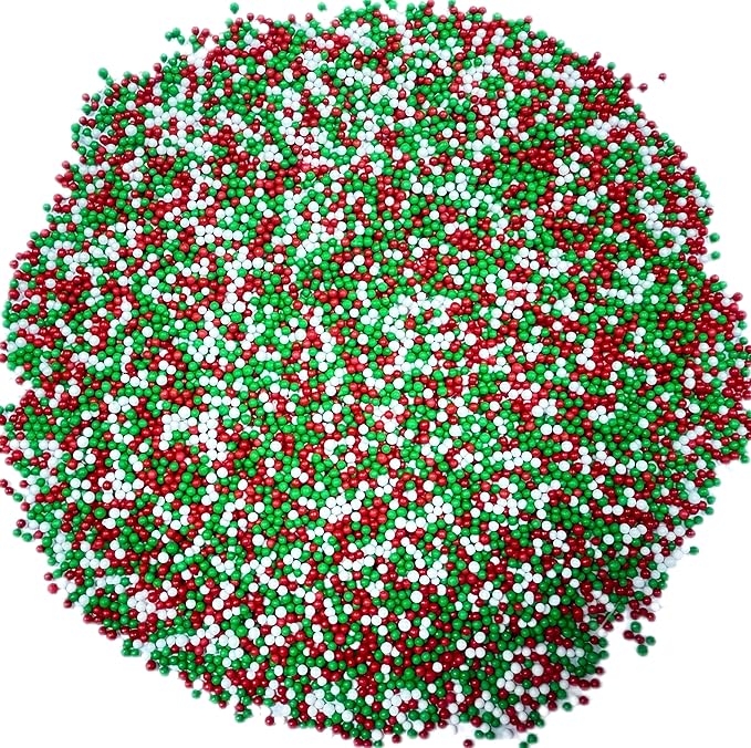 Gevog 2MM Christmas Nonpareils Pearls Sprinkles Mixing Edible Cake Cupcake Sprinkles for Christmas Party Baking Cupcake Cookie Ice Cream Decoration Supplies 110g/ 3.88oz