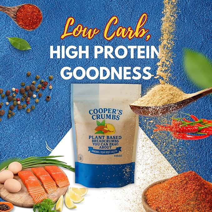 Cooper's Crumbs All Natural Gluten Free Low Carb Bread Crumb Alternative, High Protein, Vegan, Certified Kosher, Paleo, Keto (Original Four Spice Salute)