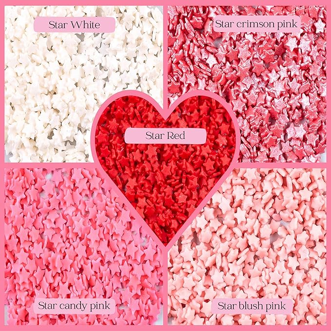 Confect Star Sprinkles | Sprinkle for Baking, Cookie & Cake Decorative | Baby Shower Sprinkles | Pink, White & Red Sprinkle | Edible sprinkles Mix Pack of 5-Vegan, Gluten-Free, Nut-Free, Soy-Free, Dairy-Free, Palm Oil-Free -5 Oz
