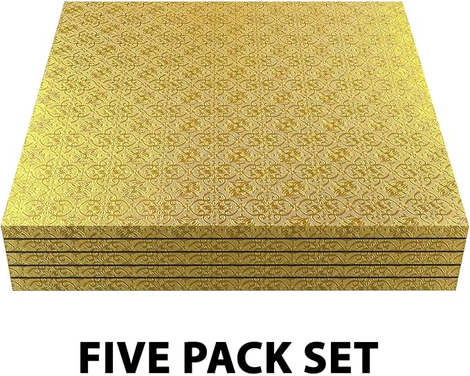 O'CREME Gold Square Cake Pastry Drum Board 1/2 Inch Thick, 18 Inch x 18 Inch - Pack of 5
