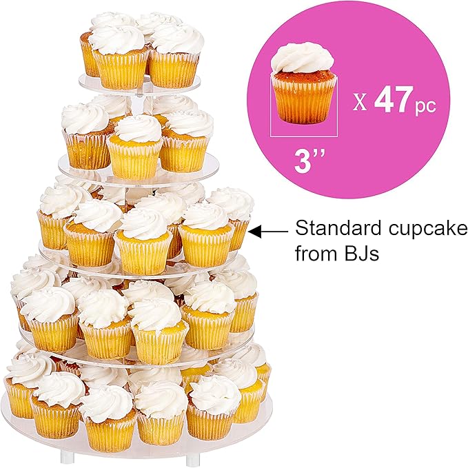 Jusalpha 5 Tier Round Acrylic Cupcake Stand-cake stand-dessert stand, cupcake Tower 5RFs (5 Tier With Base)