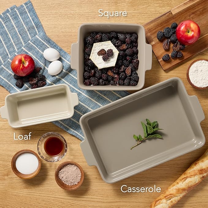 Best Choice Products Set of 3 Large Serving Trays, Party Platters and Ceramic Non-Stick Bakeware For Appetizers, Charcuterie, Snack, Dessert, Casserole, Sour Dough Bread Loaf - Mushroom Beige