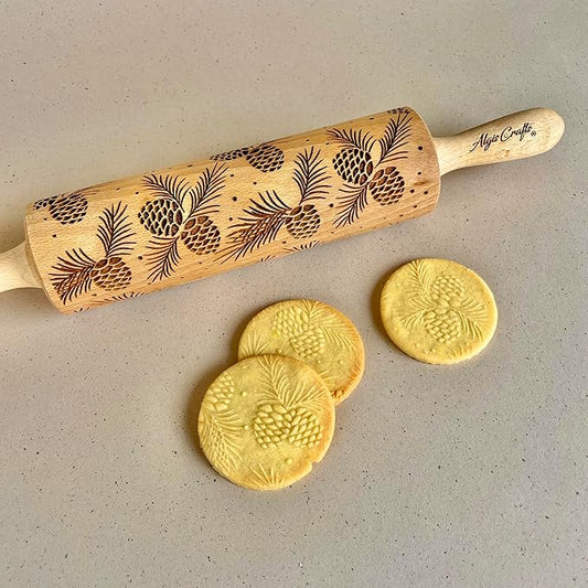 Embossing Rolling Pin PINE CONES – Dough and Clay Roller for Embossed Cookies and Pottery, Cookie and Ceramic Stamp, Baking Gifts for Women by Algis Crafts