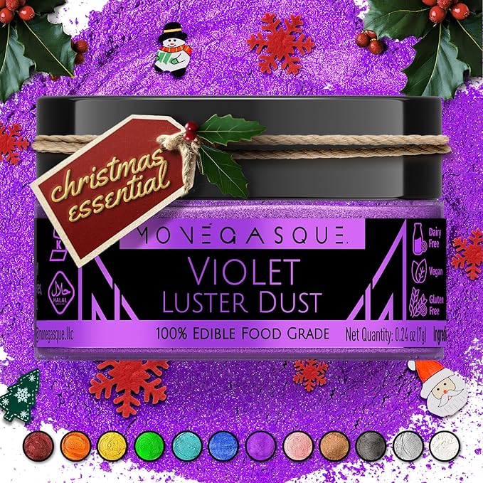 MONÉGASQUE Purple Edible Glitter for Drinks 7g – Violet Edible Glitter for Cakes & Cocktails – Luster Dust for Cake Decorations Spray Sprinkles – Christmas Cocktail Garnish & Drink Shimmer Powder