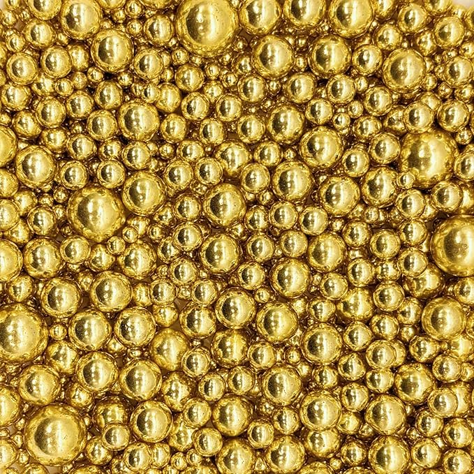 Dynastang Mixed Size Super Gold Pearls Sprinkles Edible Pearls Cake Decorating Pearls Cake Decorations Cupcake Toppers Cookie Decorating Perfect for Cakes, Cupcakes, Desserts Toppings 3OZ