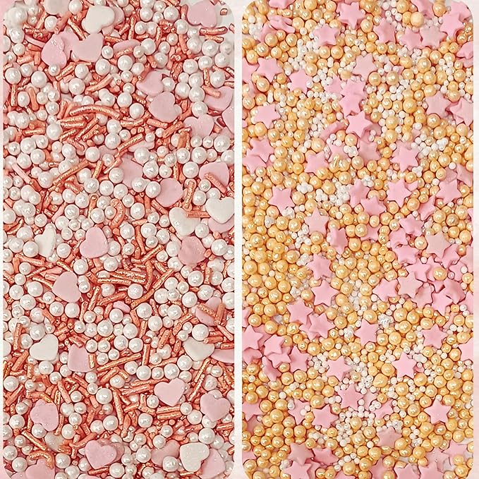 Confect Valentine’s Day Edible Sprinkles Mix – Gold, White & Pink Pearls with Stars & Hearts – Decorative Baking Sprinkles for Cakes, Cupcakes, Cookies & Birthdays- Vegan, Gluten-Free, Nut-Free, Soy-Free, Dairy-Free, Palm Oil-Free -5 Oz