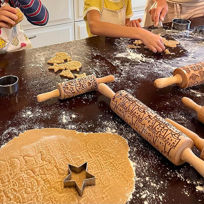 Embossing Rolling Pin BAMBOO – Dough and Clay Roller for Embossed Cookies and Pottery with Asian Bamboo Pattern, Cookie and Ceramic Stamp, Baking Gifts for Women by Algis Crafts