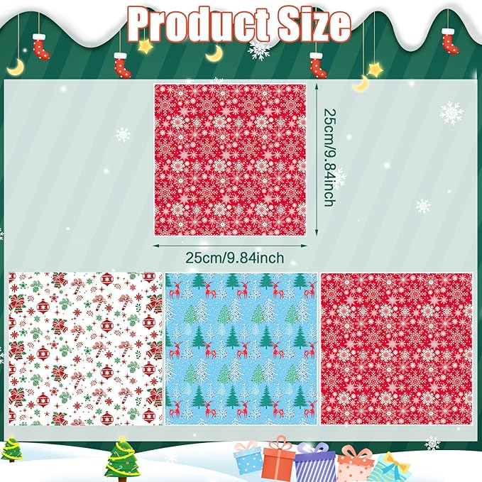 CCINEE 150 Pcs Christmas Wax Paper Sheets for Food, Greaseproof Wrapping Tissue Bulk for Deli Baking, Picnic, Sandwich, Cookies, Oilproof Basket Liners (9.84 x 9.84 Inch)